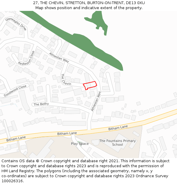 27, THE CHEVIN, STRETTON, BURTON-ON-TRENT, DE13 0XU: Location map and indicative extent of plot