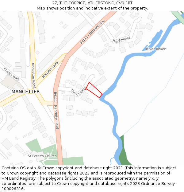 27, THE COPPICE, ATHERSTONE, CV9 1RT: Location map and indicative extent of plot