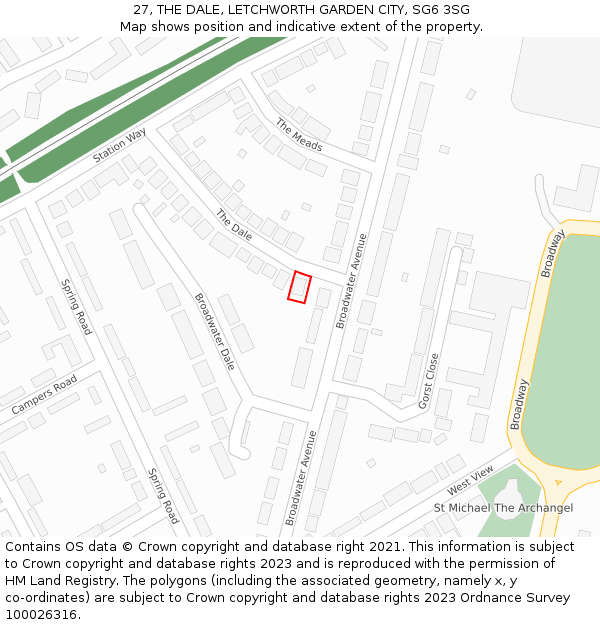 27, THE DALE, LETCHWORTH GARDEN CITY, SG6 3SG: Location map and indicative extent of plot