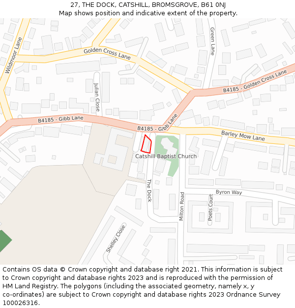 27, THE DOCK, CATSHILL, BROMSGROVE, B61 0NJ: Location map and indicative extent of plot