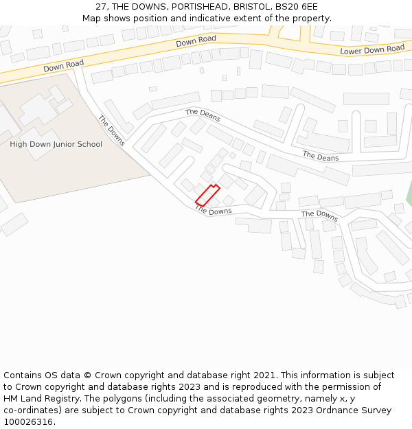 27, THE DOWNS, PORTISHEAD, BRISTOL, BS20 6EE: Location map and indicative extent of plot