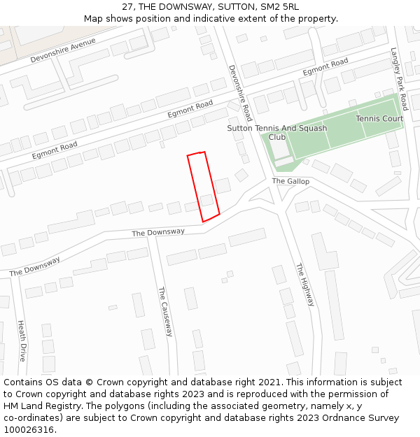 27, THE DOWNSWAY, SUTTON, SM2 5RL: Location map and indicative extent of plot