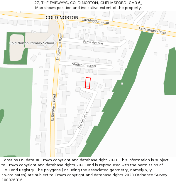 27, THE FAIRWAYS, COLD NORTON, CHELMSFORD, CM3 6JJ: Location map and indicative extent of plot