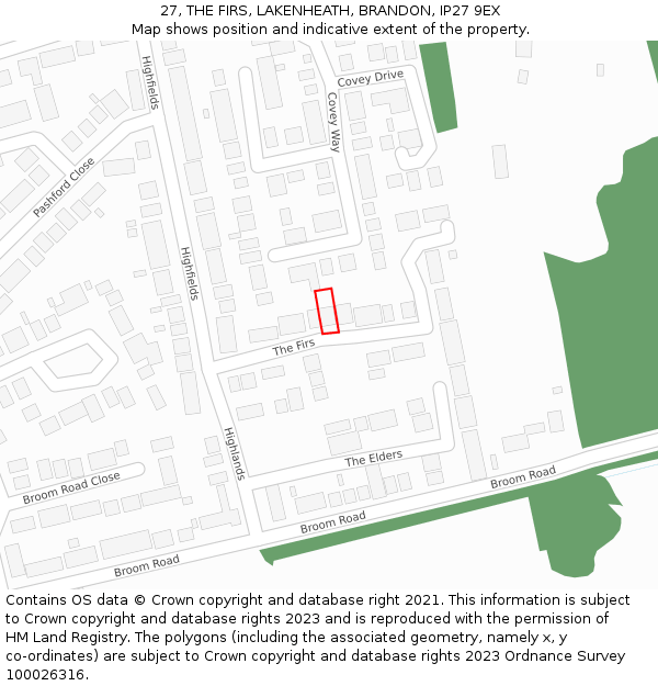 27, THE FIRS, LAKENHEATH, BRANDON, IP27 9EX: Location map and indicative extent of plot