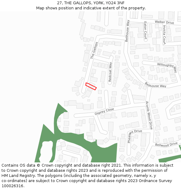 27, THE GALLOPS, YORK, YO24 3NF: Location map and indicative extent of plot