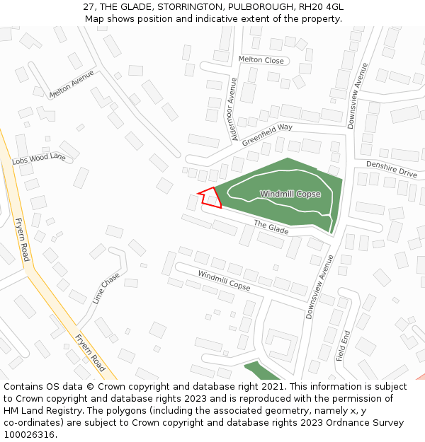 27, THE GLADE, STORRINGTON, PULBOROUGH, RH20 4GL: Location map and indicative extent of plot