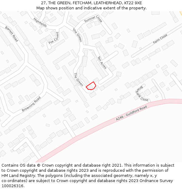 27, THE GREEN, FETCHAM, LEATHERHEAD, KT22 9XE: Location map and indicative extent of plot