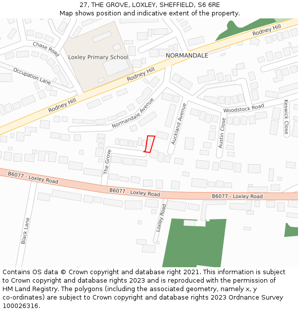 27, THE GROVE, LOXLEY, SHEFFIELD, S6 6RE: Location map and indicative extent of plot