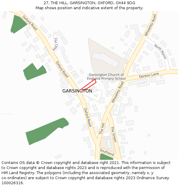 27, THE HILL, GARSINGTON, OXFORD, OX44 9DG: Location map and indicative extent of plot