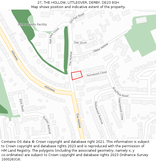 27, THE HOLLOW, LITTLEOVER, DERBY, DE23 6GH: Location map and indicative extent of plot