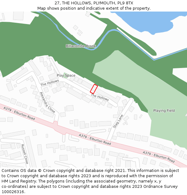 27, THE HOLLOWS, PLYMOUTH, PL9 8TX: Location map and indicative extent of plot