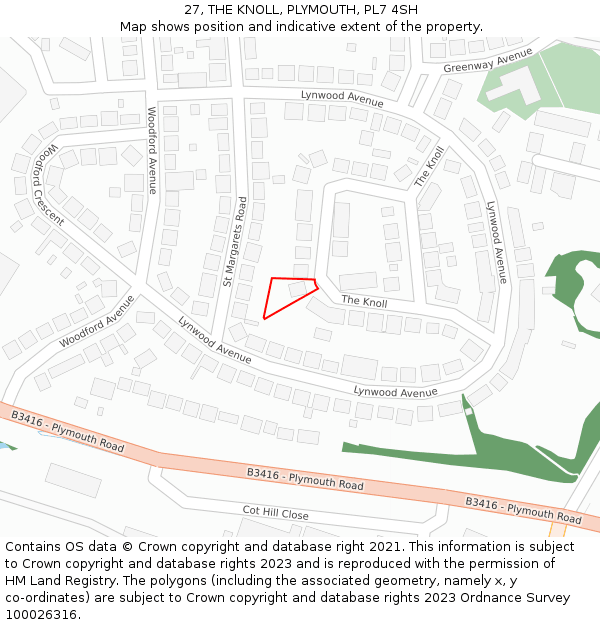 27, THE KNOLL, PLYMOUTH, PL7 4SH: Location map and indicative extent of plot