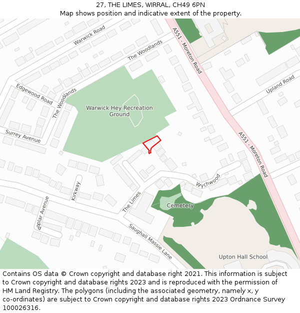 27, THE LIMES, WIRRAL, CH49 6PN: Location map and indicative extent of plot