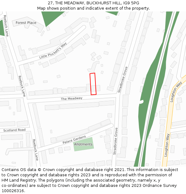 27, THE MEADWAY, BUCKHURST HILL, IG9 5PG: Location map and indicative extent of plot