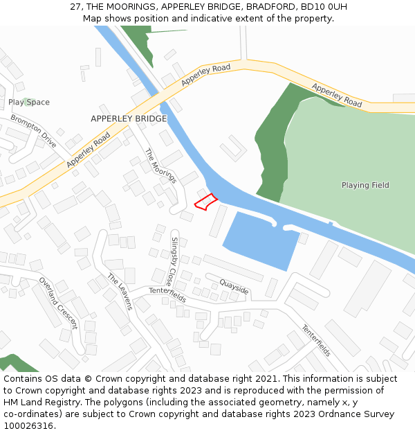 27, THE MOORINGS, APPERLEY BRIDGE, BRADFORD, BD10 0UH: Location map and indicative extent of plot