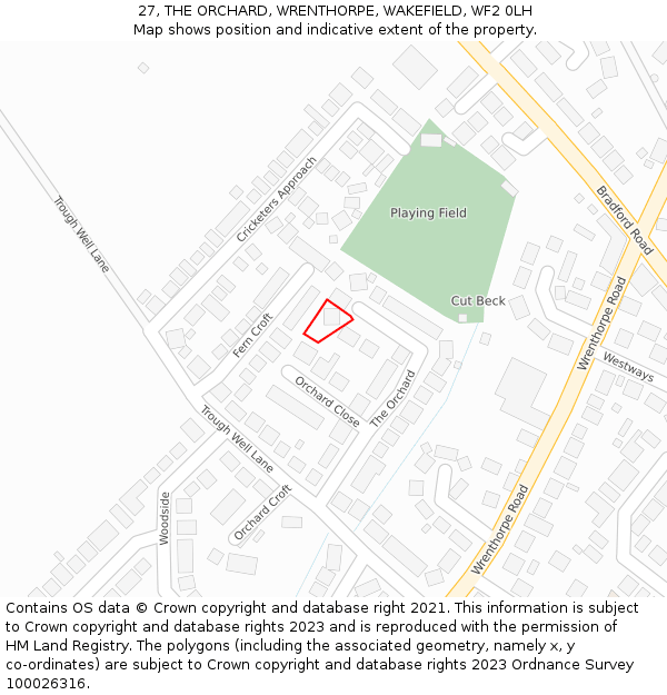 27, THE ORCHARD, WRENTHORPE, WAKEFIELD, WF2 0LH: Location map and indicative extent of plot