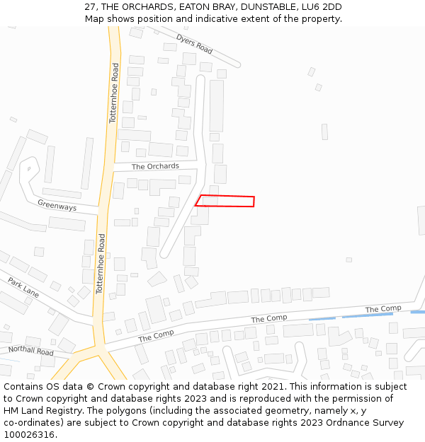 27, THE ORCHARDS, EATON BRAY, DUNSTABLE, LU6 2DD: Location map and indicative extent of plot