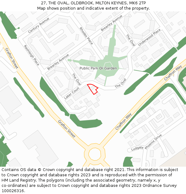 27, THE OVAL, OLDBROOK, MILTON KEYNES, MK6 2TP: Location map and indicative extent of plot