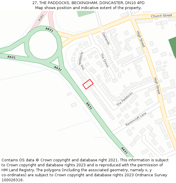 27, THE PADDOCKS, BECKINGHAM, DONCASTER, DN10 4PD: Location map and indicative extent of plot