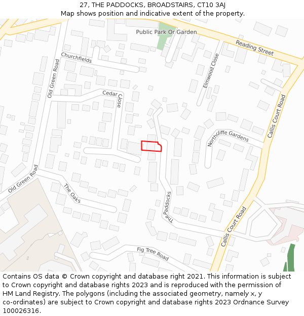 27, THE PADDOCKS, BROADSTAIRS, CT10 3AJ: Location map and indicative extent of plot