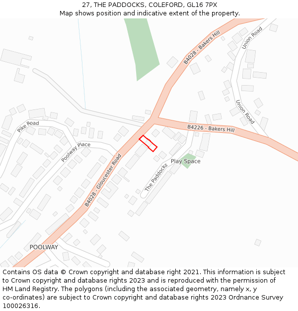 27, THE PADDOCKS, COLEFORD, GL16 7PX: Location map and indicative extent of plot