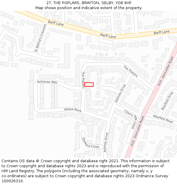 27, THE POPLARS, BRAYTON, SELBY, YO8 9HF: Location map and indicative extent of plot