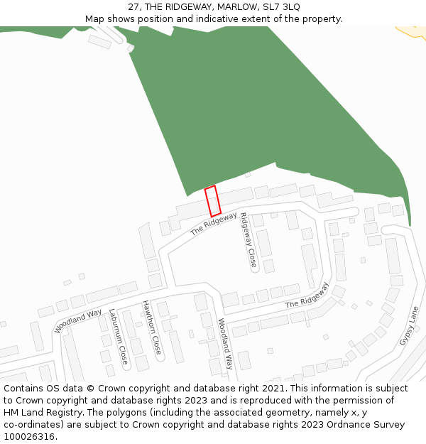 27, THE RIDGEWAY, MARLOW, SL7 3LQ: Location map and indicative extent of plot