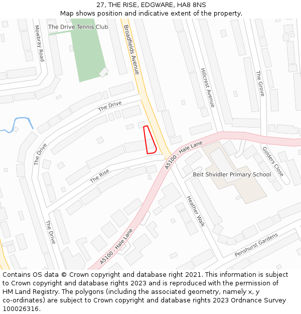 27, THE RISE, EDGWARE, HA8 8NS: Location map and indicative extent of plot