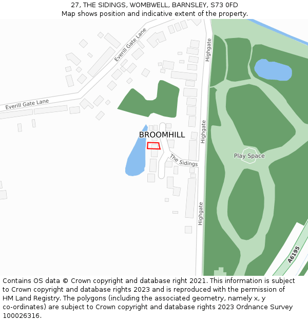 27, THE SIDINGS, WOMBWELL, BARNSLEY, S73 0FD: Location map and indicative extent of plot