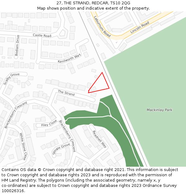 27, THE STRAND, REDCAR, TS10 2QG: Location map and indicative extent of plot