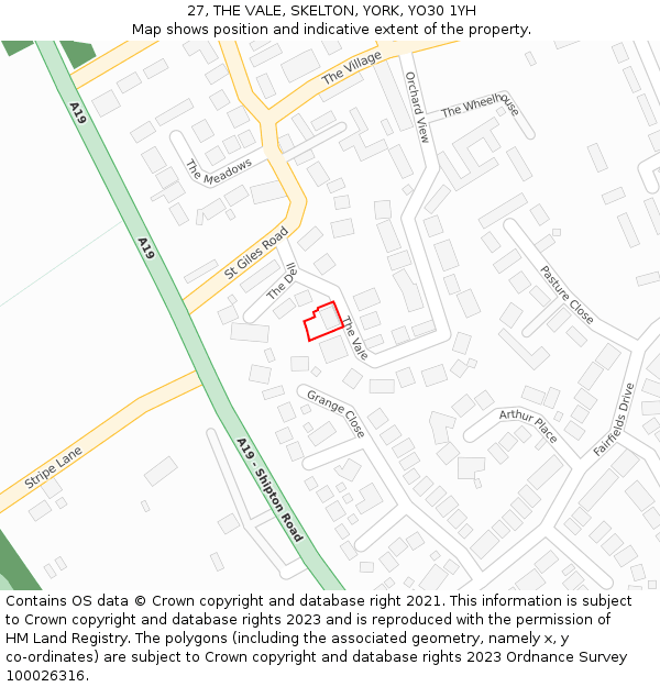 27, THE VALE, SKELTON, YORK, YO30 1YH: Location map and indicative extent of plot