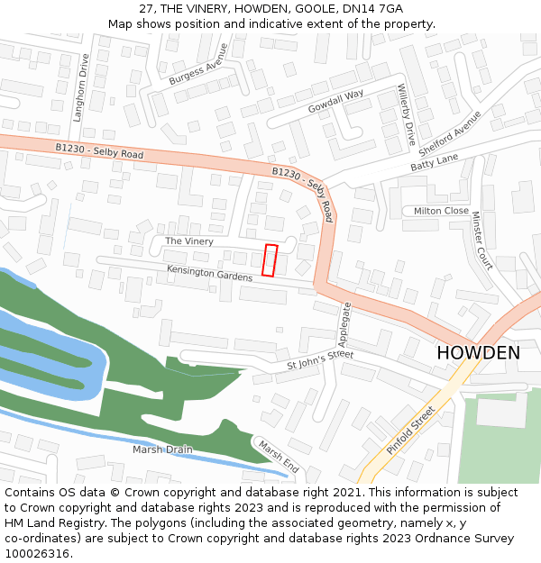 27, THE VINERY, HOWDEN, GOOLE, DN14 7GA: Location map and indicative extent of plot