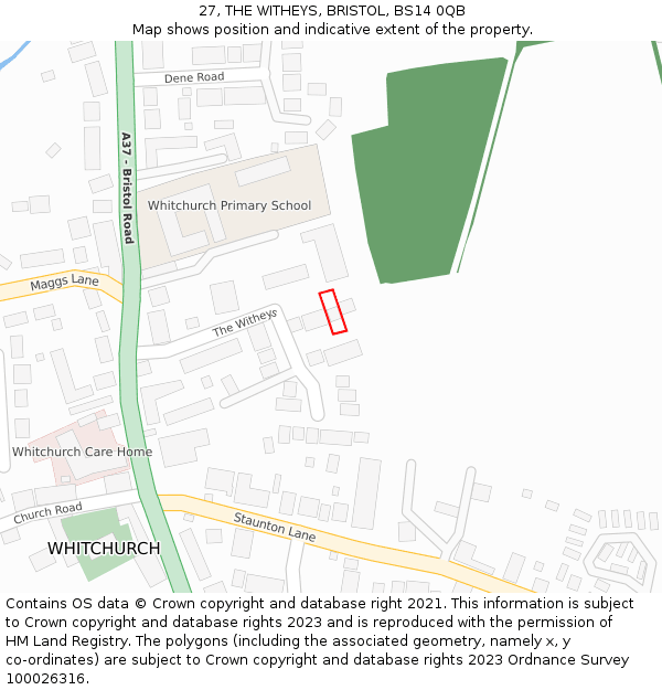 27, THE WITHEYS, BRISTOL, BS14 0QB: Location map and indicative extent of plot