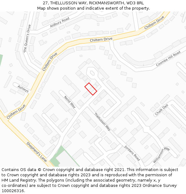 27, THELLUSSON WAY, RICKMANSWORTH, WD3 8RL: Location map and indicative extent of plot