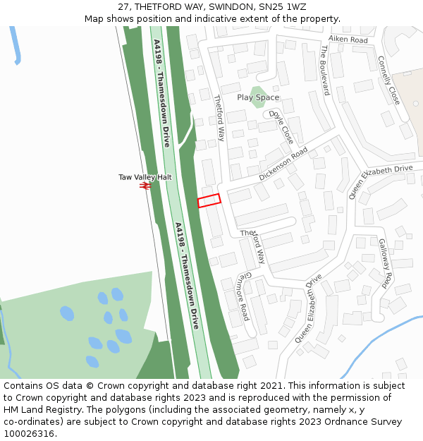 27, THETFORD WAY, SWINDON, SN25 1WZ: Location map and indicative extent of plot