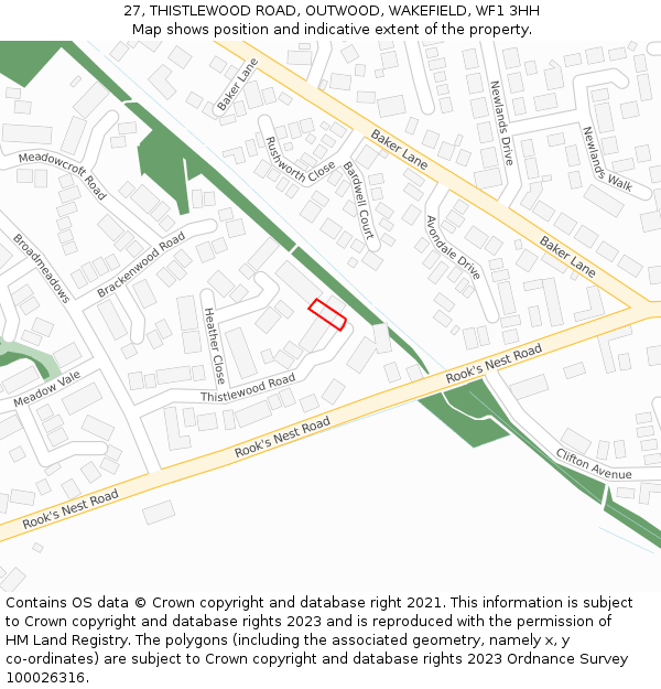27, THISTLEWOOD ROAD, OUTWOOD, WAKEFIELD, WF1 3HH: Location map and indicative extent of plot