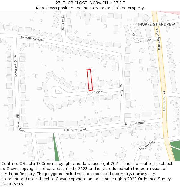 27, THOR CLOSE, NORWICH, NR7 0JT: Location map and indicative extent of plot