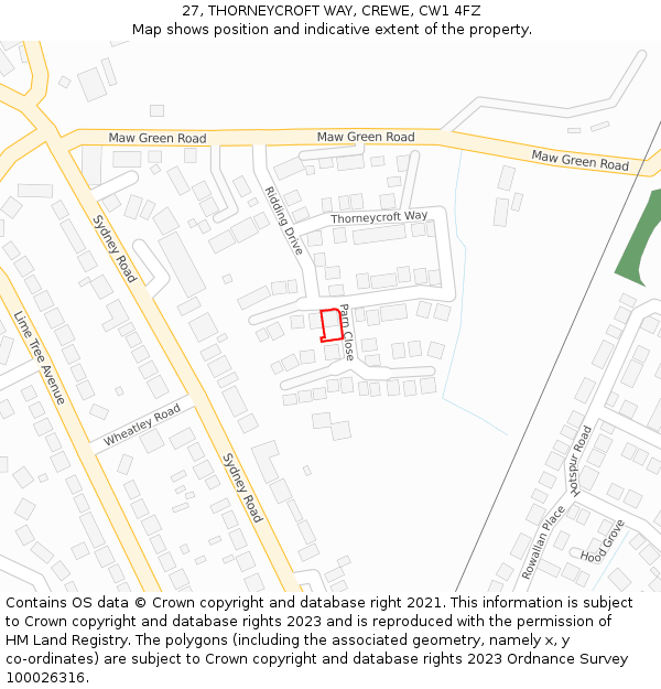 27, THORNEYCROFT WAY, CREWE, CW1 4FZ: Location map and indicative extent of plot