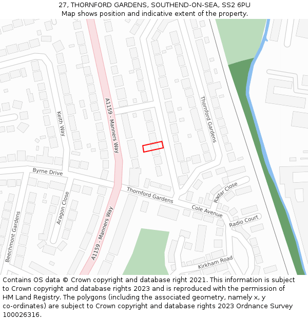 27, THORNFORD GARDENS, SOUTHEND-ON-SEA, SS2 6PU: Location map and indicative extent of plot