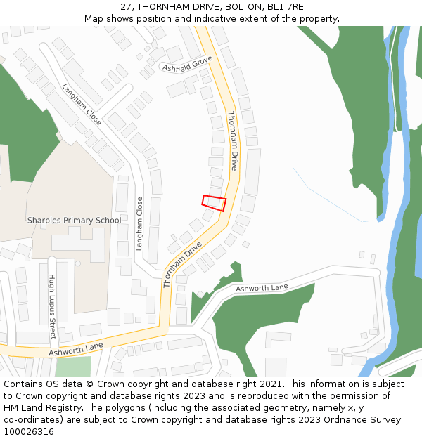 27, THORNHAM DRIVE, BOLTON, BL1 7RE: Location map and indicative extent of plot