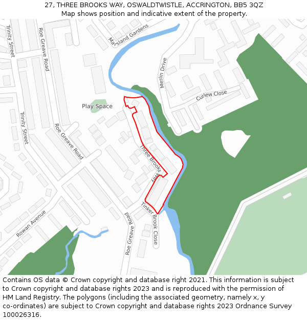 27, THREE BROOKS WAY, OSWALDTWISTLE, ACCRINGTON, BB5 3QZ: Location map and indicative extent of plot