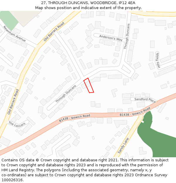 27, THROUGH DUNCANS, WOODBRIDGE, IP12 4EA: Location map and indicative extent of plot