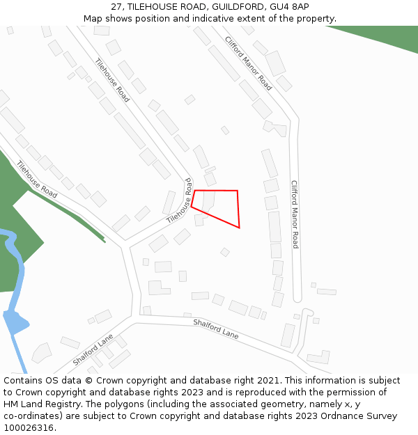 27, TILEHOUSE ROAD, GUILDFORD, GU4 8AP: Location map and indicative extent of plot