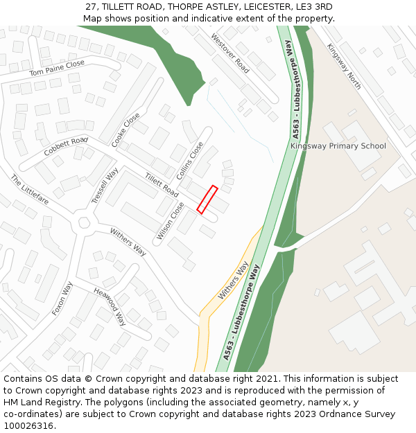 27, TILLETT ROAD, THORPE ASTLEY, LEICESTER, LE3 3RD: Location map and indicative extent of plot