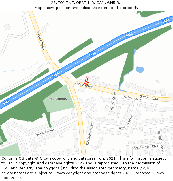 27, TONTINE, ORRELL, WIGAN, WN5 8UJ: Location map and indicative extent of plot