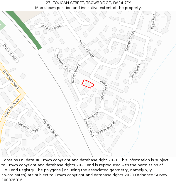 27, TOUCAN STREET, TROWBRIDGE, BA14 7FY: Location map and indicative extent of plot