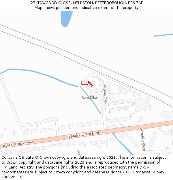 27, TOWGOOD CLOSE, HELPSTON, PETERBOROUGH, PE6 7AP: Location map and indicative extent of plot