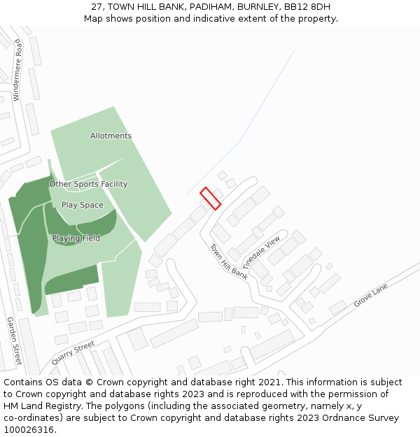 27, TOWN HILL BANK, PADIHAM, BURNLEY, BB12 8DH: Location map and indicative extent of plot