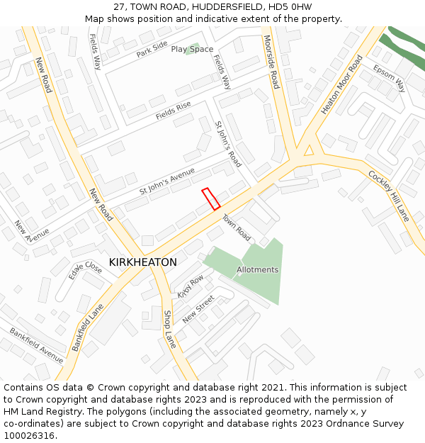 27, TOWN ROAD, HUDDERSFIELD, HD5 0HW: Location map and indicative extent of plot