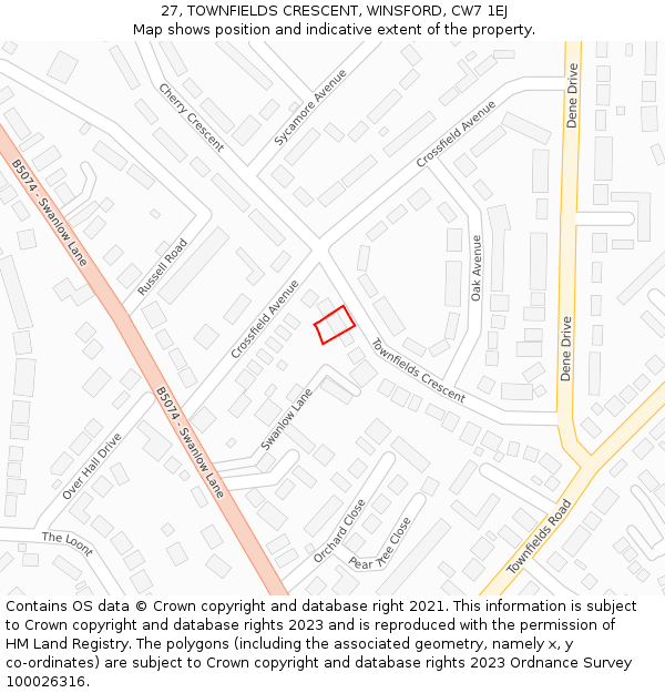 27, TOWNFIELDS CRESCENT, WINSFORD, CW7 1EJ: Location map and indicative extent of plot